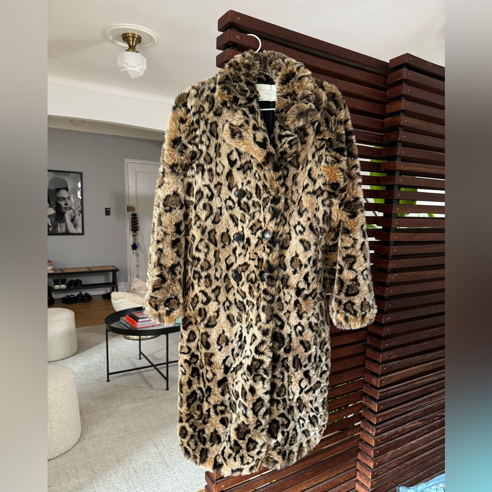 Zara animal print leopard faux fur coat